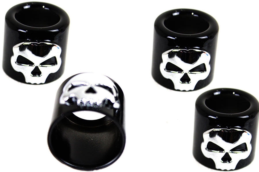Pushrod Cover Cup Set Black with Chrome Skull Design