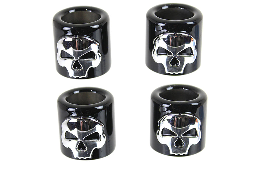 Pushrod Cover Cup Set Black with Chrome Skull Design