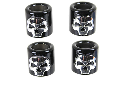 Pushrod Cover Cup Set Black with Chrome Skull Design