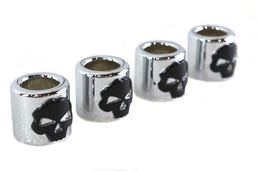 Pushrod Cover Cup Set Chrome with Black Skull Design