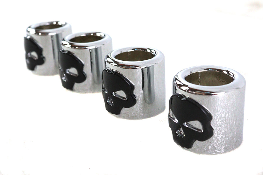 Pushrod Cover Cup Set Chrome with Black Skull Design
