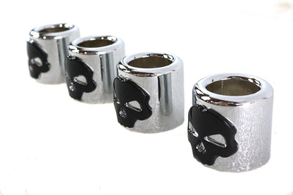 Pushrod Cover Cup Set Chrome with Black Skull Design