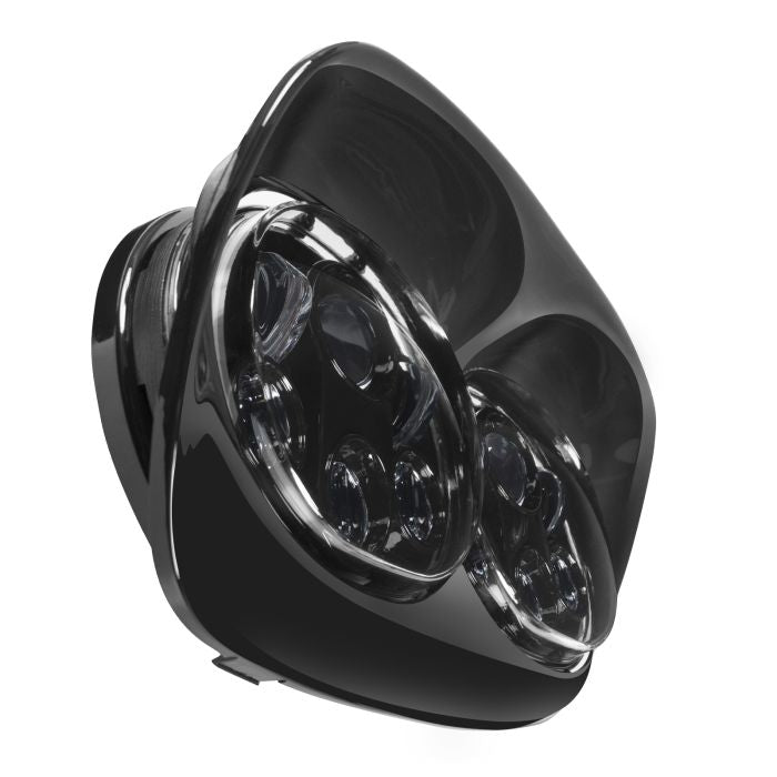 Harley® Road Glide '98-'13 Dual LED Blackout Headlight from HOGWORKZ® angle with bezel