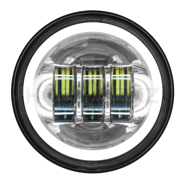 Chrome 4.5" LED HALOMAKER® Auxiliary Passing Lamps for Harley® Touring from hogworkz close up