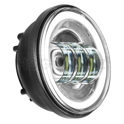 Chrome 4.5" LED HALOMAKER® Auxiliary Passing Lamps for Harley® Touring from hogworkz angle