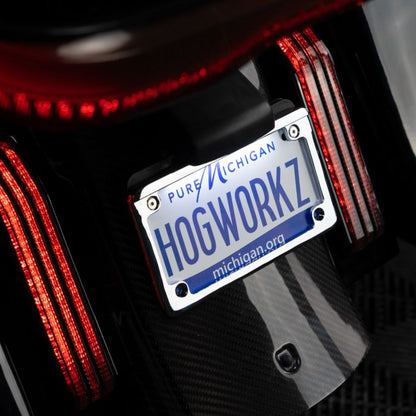 Chrome LED Low Profile License Plate Frame for Harley-Davidson® Motorcycles from HOGWORKZ on bike