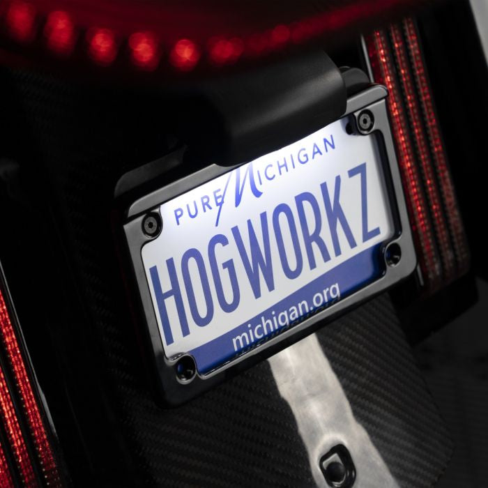 Black LED Low Profile License Plate Frame for Harley-Davidson® Motorcycles from HOGWORKZ on harley