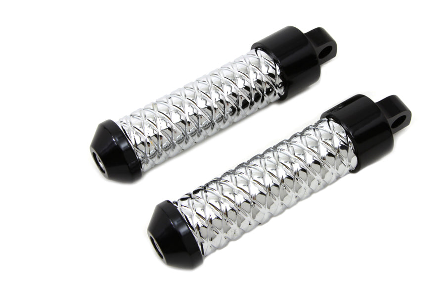Chrome Bullet Style Footpeg Set with Black Ends