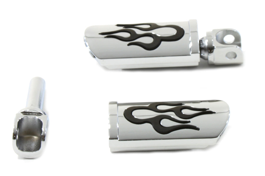 Flame Style Adjustable Footpeg Set Chrome