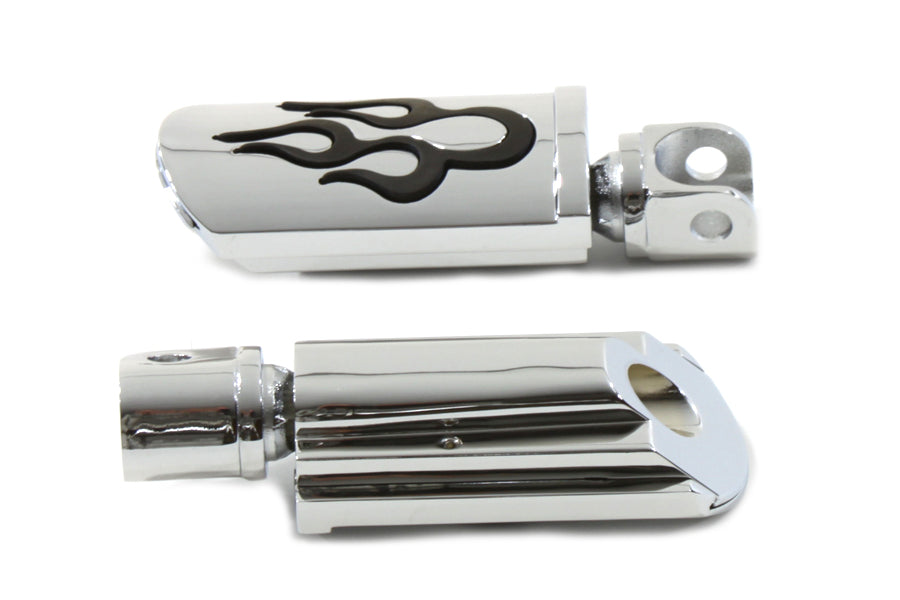 Flame Style Adjustable Footpeg Set Chrome
