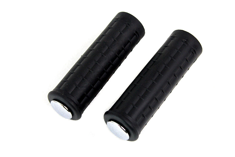 Replica Black Waffle Handlebar Grip Set with Chrome Plugs