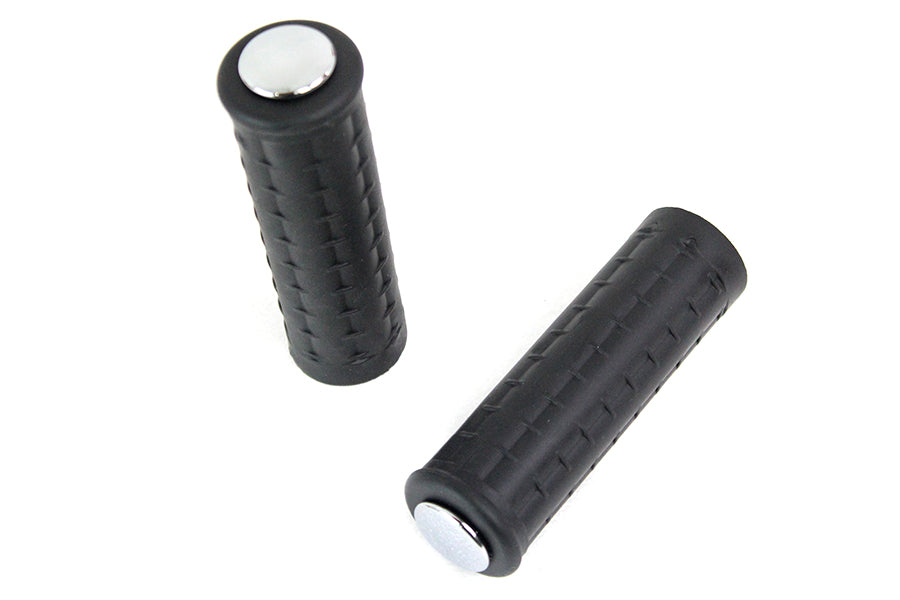 Replica Black Waffle Handlebar Grip Set with Chrome Plugs