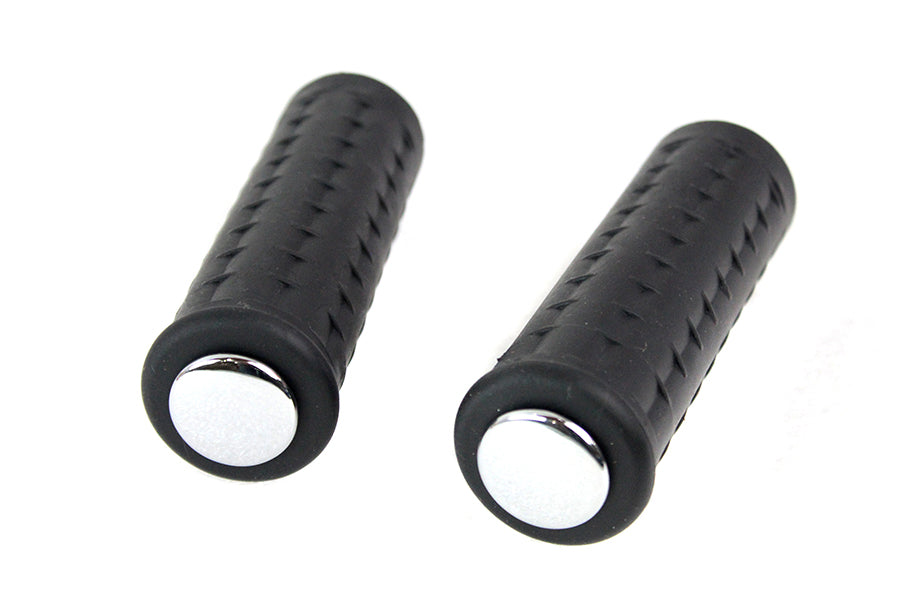 Replica Black Waffle Handlebar Grip Set with Chrome Plugs