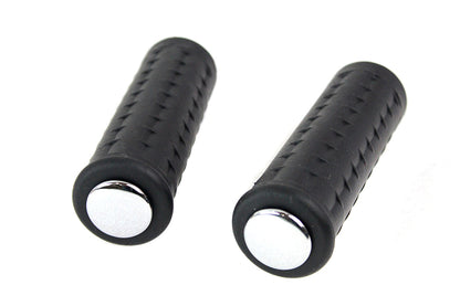 Replica Black Waffle Handlebar Grip Set with Chrome Plugs