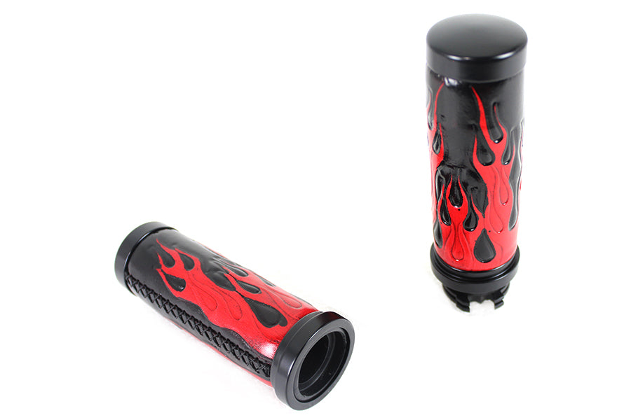 Red Flame Style Grip Set with Black Ends