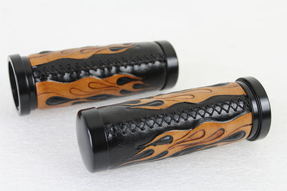 Amber Flame Style Throttle By Wire Grip Set with Black Ends