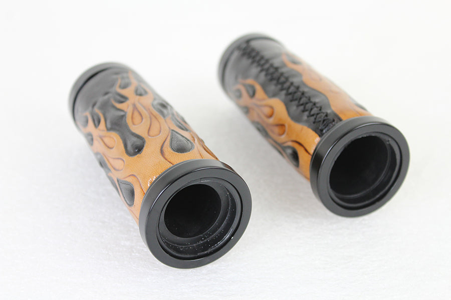 Amber Flame Style Throttle By Wire Grip Set with Black Ends