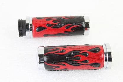 Red Flame Style Grip Set with Chrome Ends