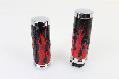 Red Flame Style Grip Set with Chrome Ends