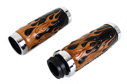 Amber Flame Style Throttle By Wire Grip Set with Chrome Ends