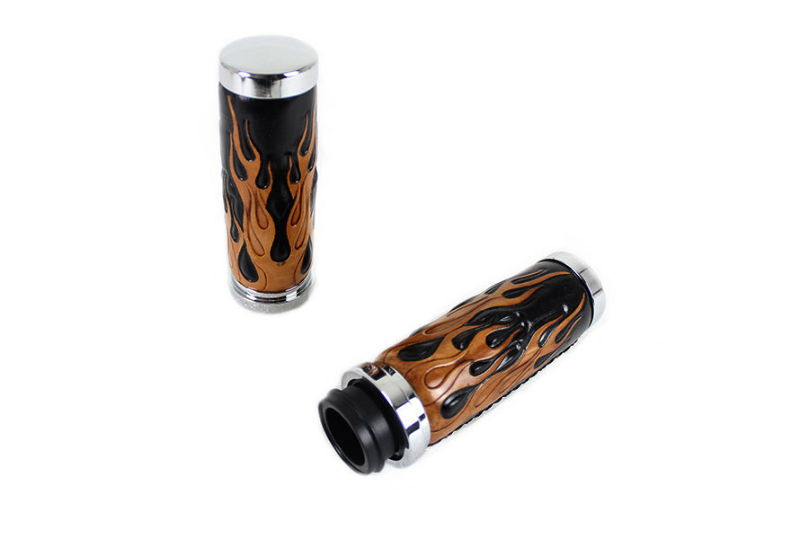 Amber Flame Style Throttle By Wire Grip Set with Chrome Ends