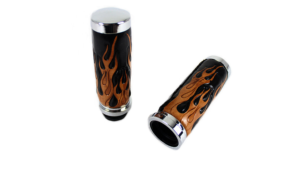 Amber Flame Style Throttle By Wire Grip Set with Chrome Ends