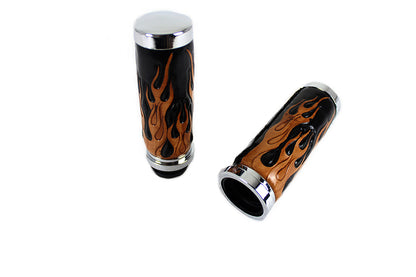 Amber Flame Style Throttle By Wire Grip Set with Chrome Ends