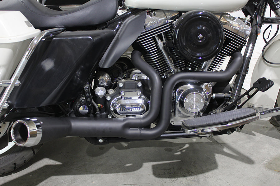 FLT Offset Megaphone 2:1 1-3/4  Exhaust Black with Chrome