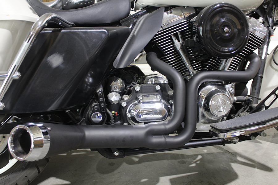 FLT Offset Megaphone 2:1 1-3/4  Exhaust Black with Chrome