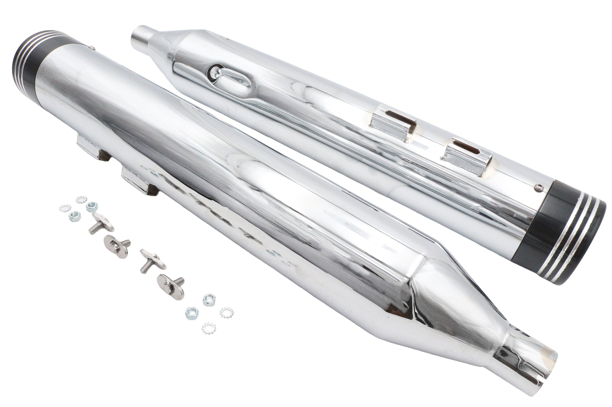 Wyatt Gatling Muffler Set Chrome with Black Saturn Tips