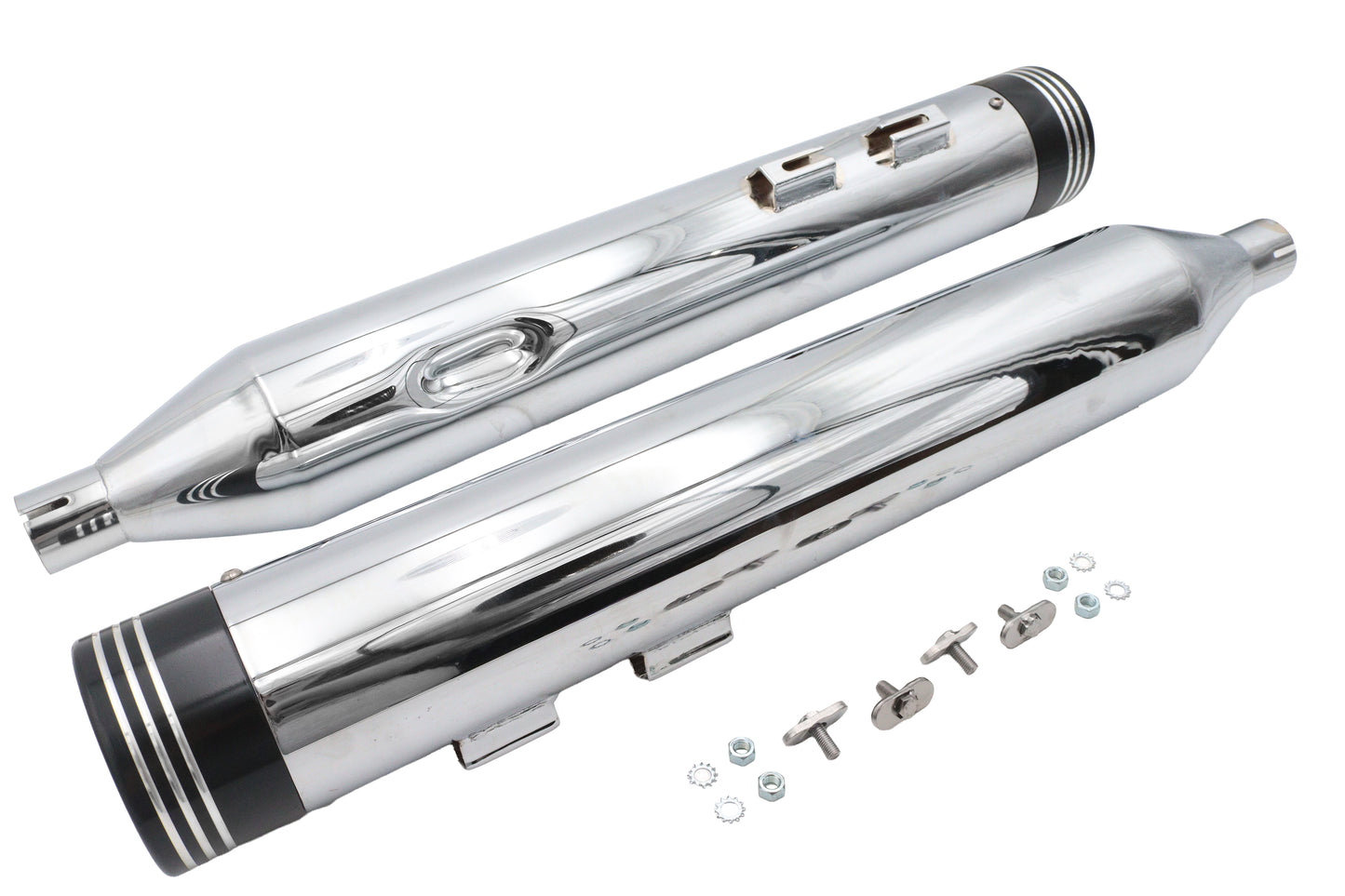 Wyatt Gatling Muffler Set Chrome with Black Saturn Tips