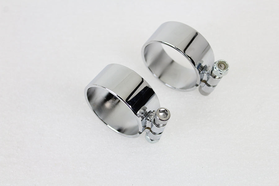 Chrome 2-1/8 Wide Muffler Body and End Clamp Set