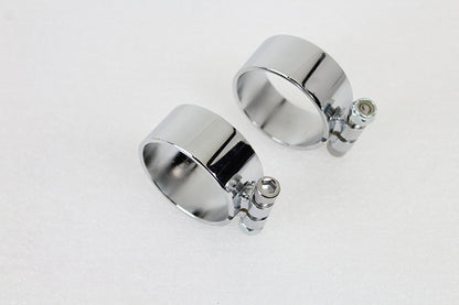 Chrome 2-1/8 Wide Muffler Body and End Clamp Set
