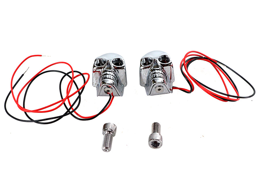 2 Chrome Skull Marker Lamp with Red LED