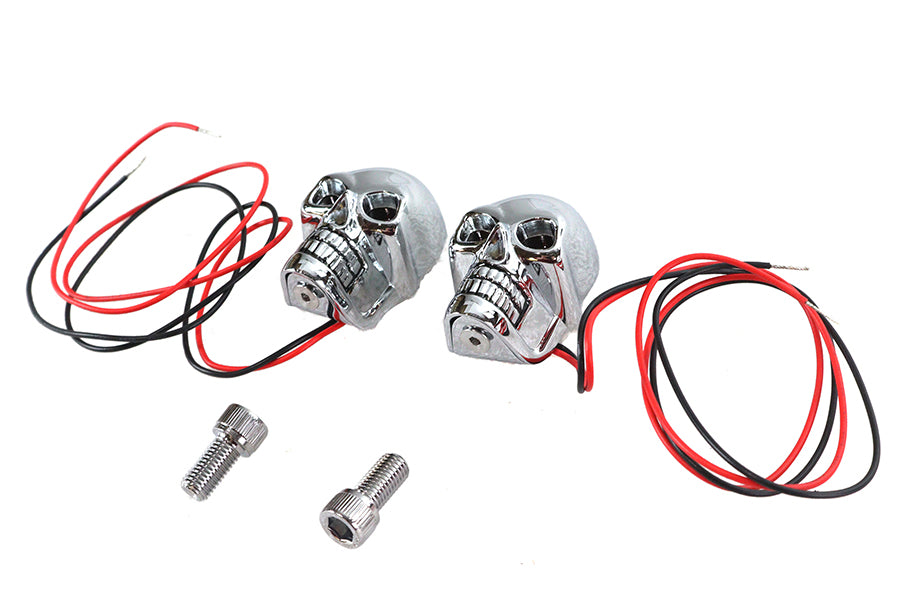2 Chrome Skull Marker Lamp with Red LED