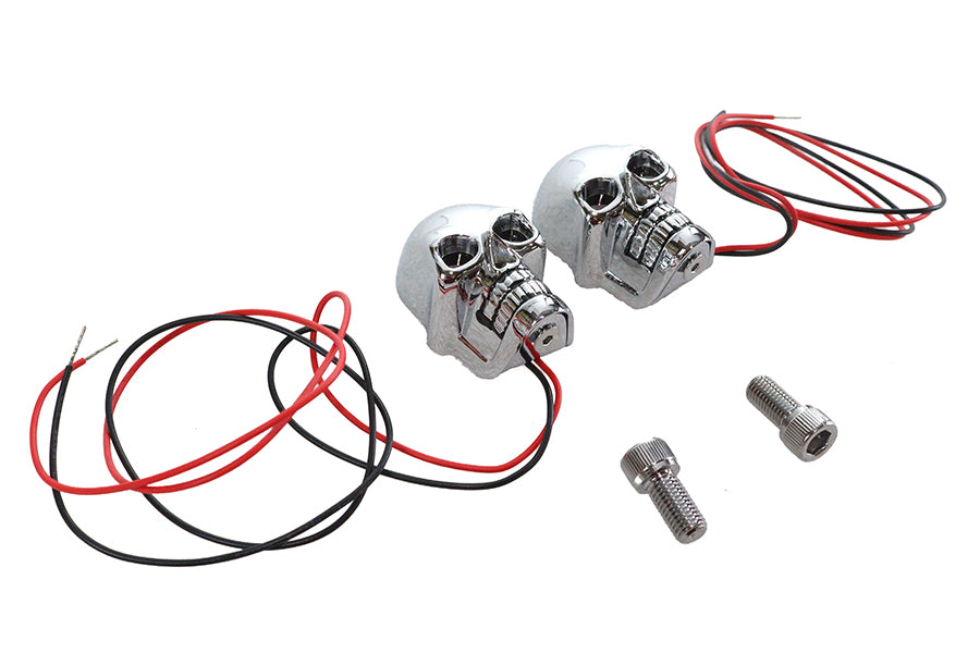 2 Chrome Skull Marker Lamp with Red LED