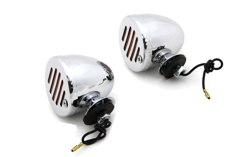 Chrome Shielded Bullet Marker Lamp Set with Amber Lens