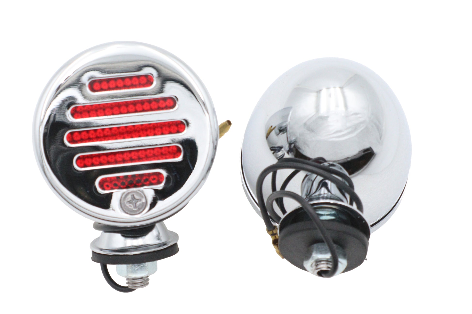 Chrome Shielded Bullet Marker Lamp Set with Red lens