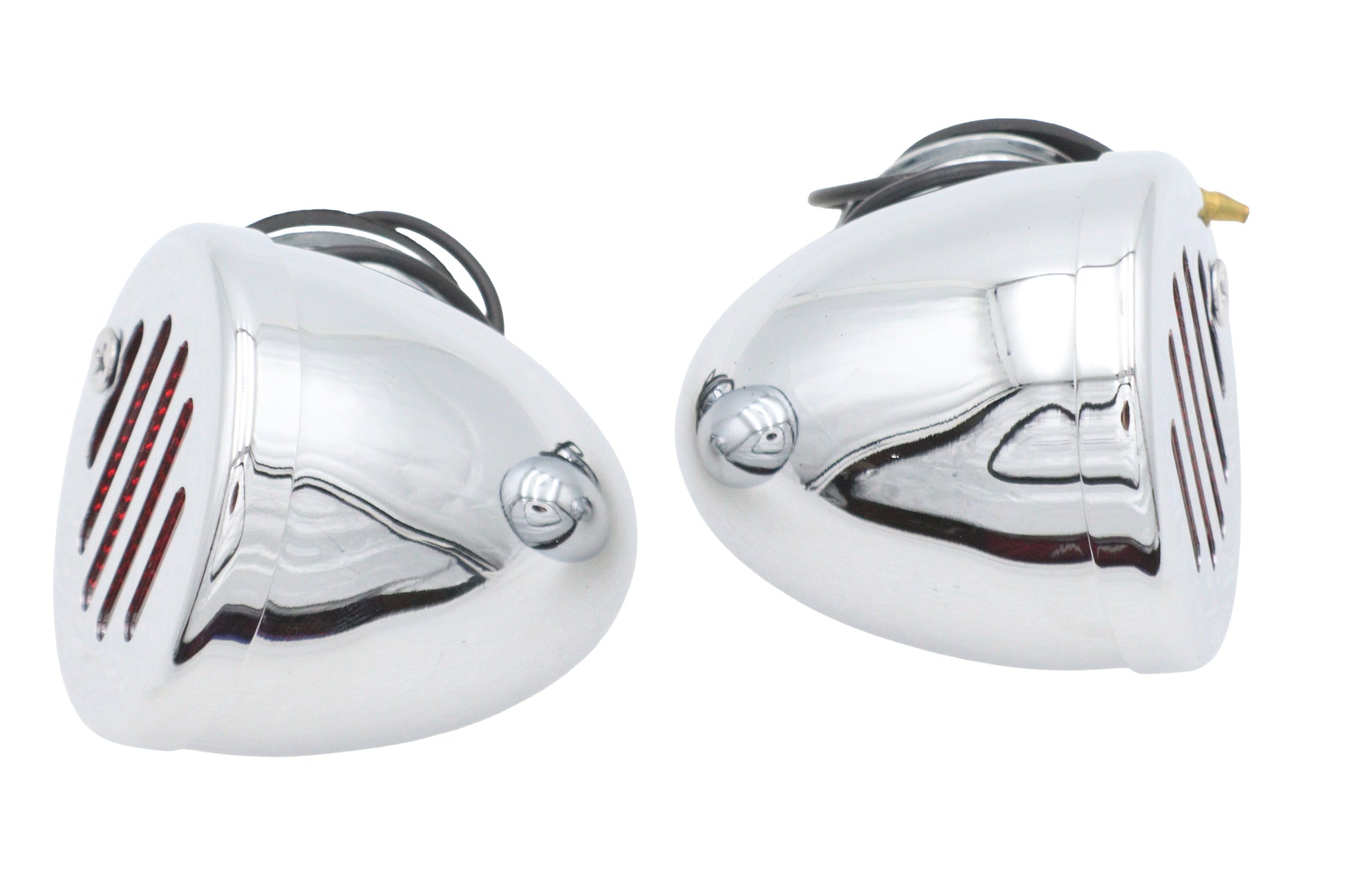 Chrome Shielded Bullet Marker Lamp Set with Red lens