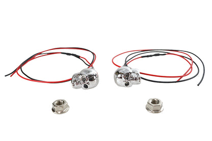 License Plate Frame Skull Bolt Set Chrome with Red LEDS