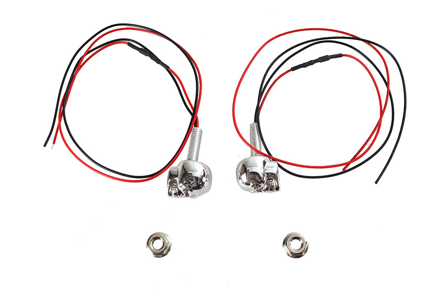 License Plate Frame Skull Bolt Set Chrome with Red LEDS