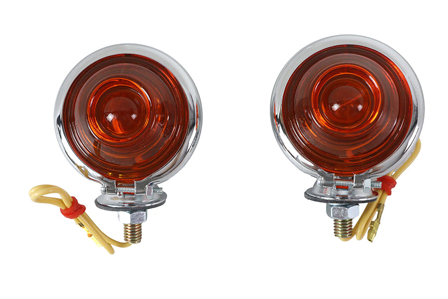 Chrome Turn Signal Set Bullet with Amber Lens