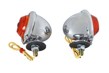 Chrome Turn Signal Set Bullet with Amber Lens