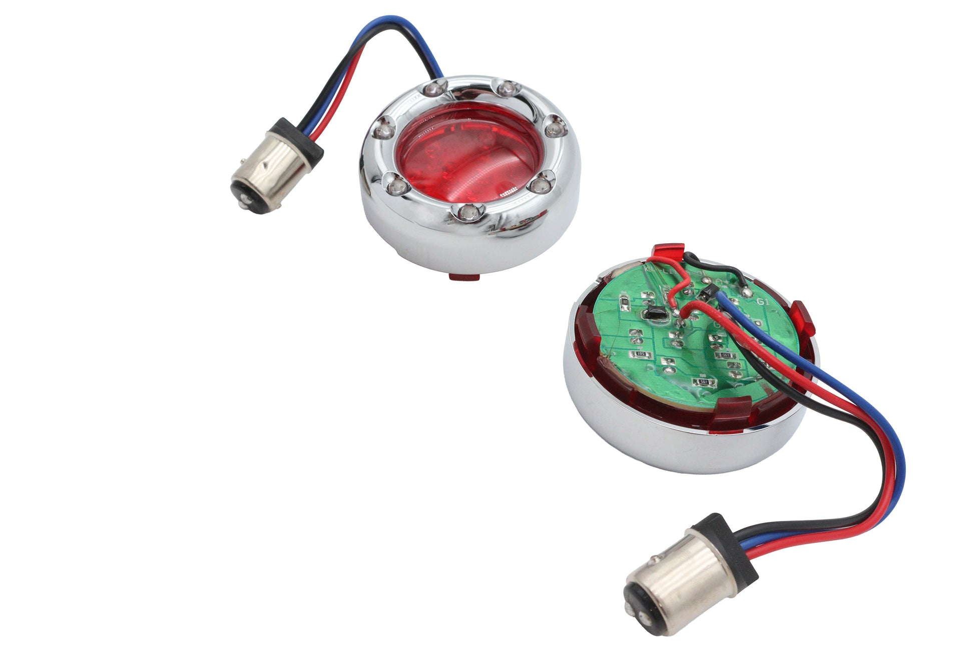 Chrome LED Turn Signal Bezel with Red Lens