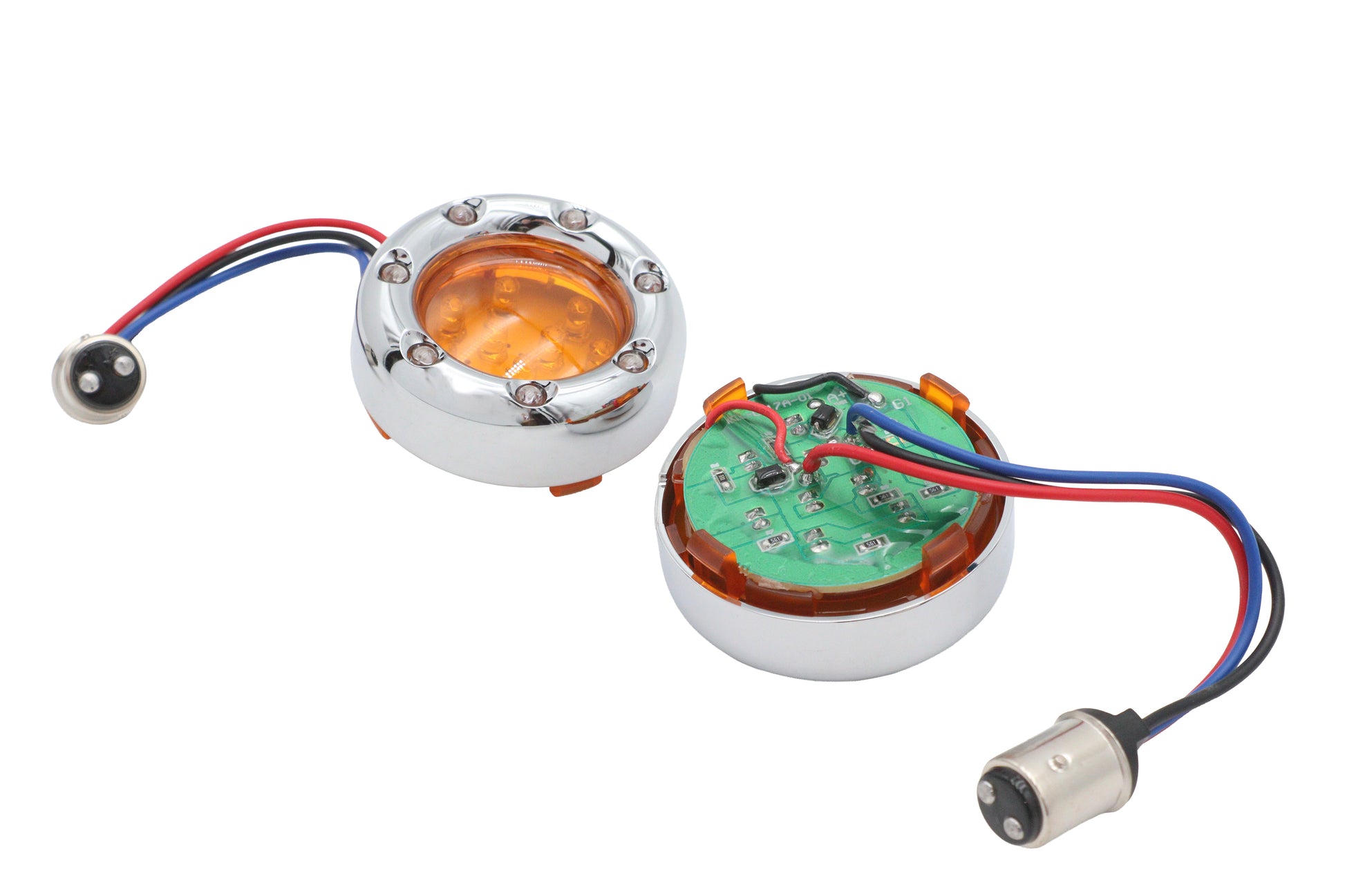 Chrome LED Turn Signal Bezel with Amber Lens