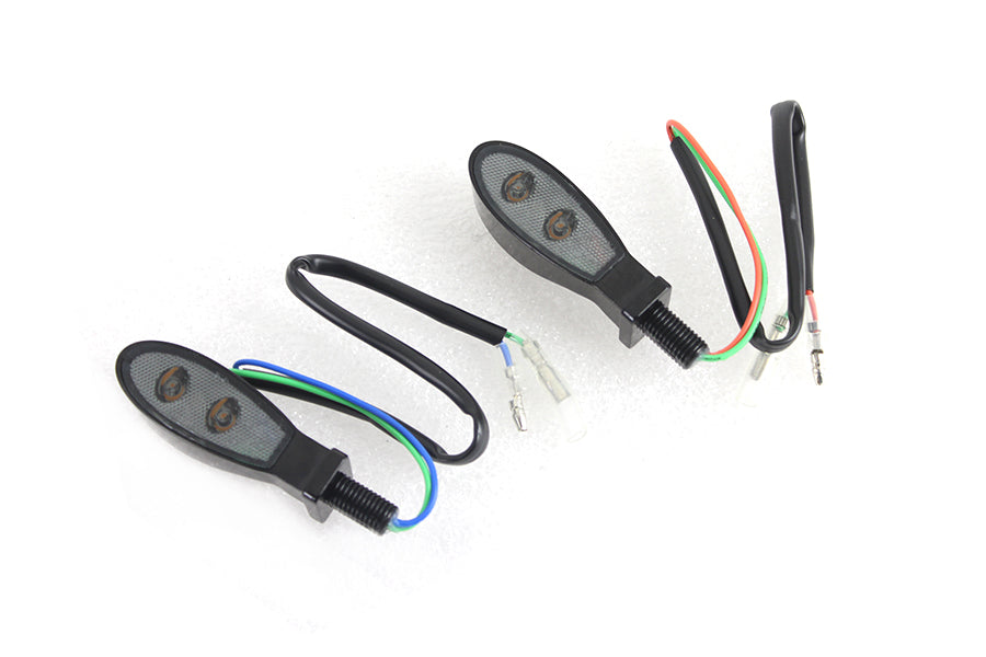 Black Teardrop Shaped LED Turn Signal Set with Smoked Lens