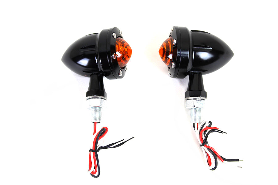 LED Bullet Turn Signal Set Black with Amber Lens