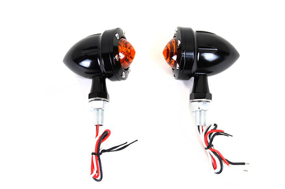 LED Bullet Turn Signal Set Black with Amber Lens