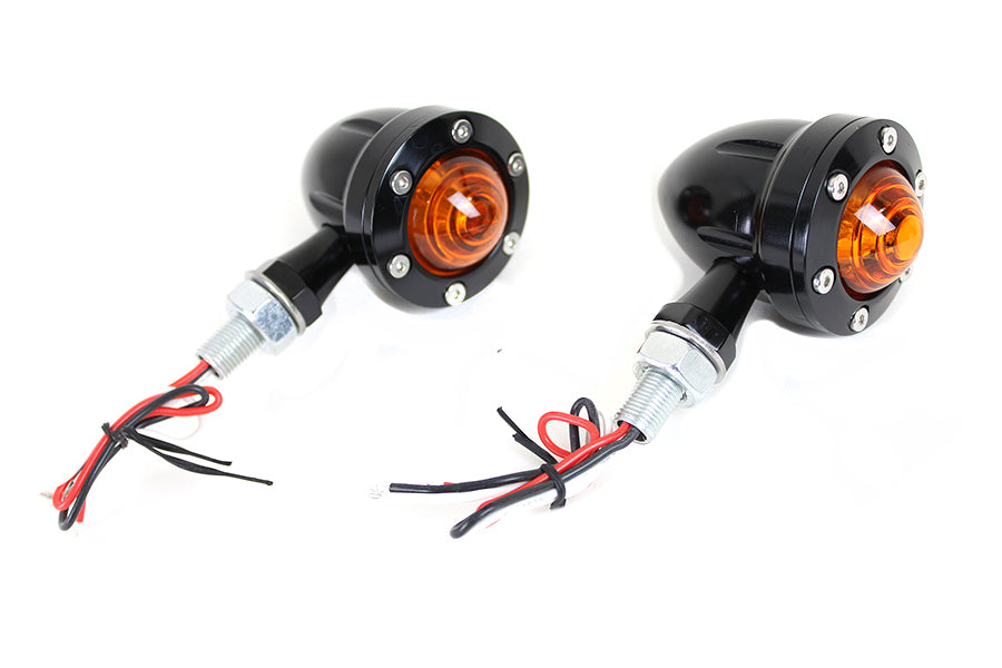 LED Bullet Turn Signal Set Black with Amber Lens