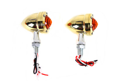 LED Bullet Turn Signal Set Brass with Amber Lens